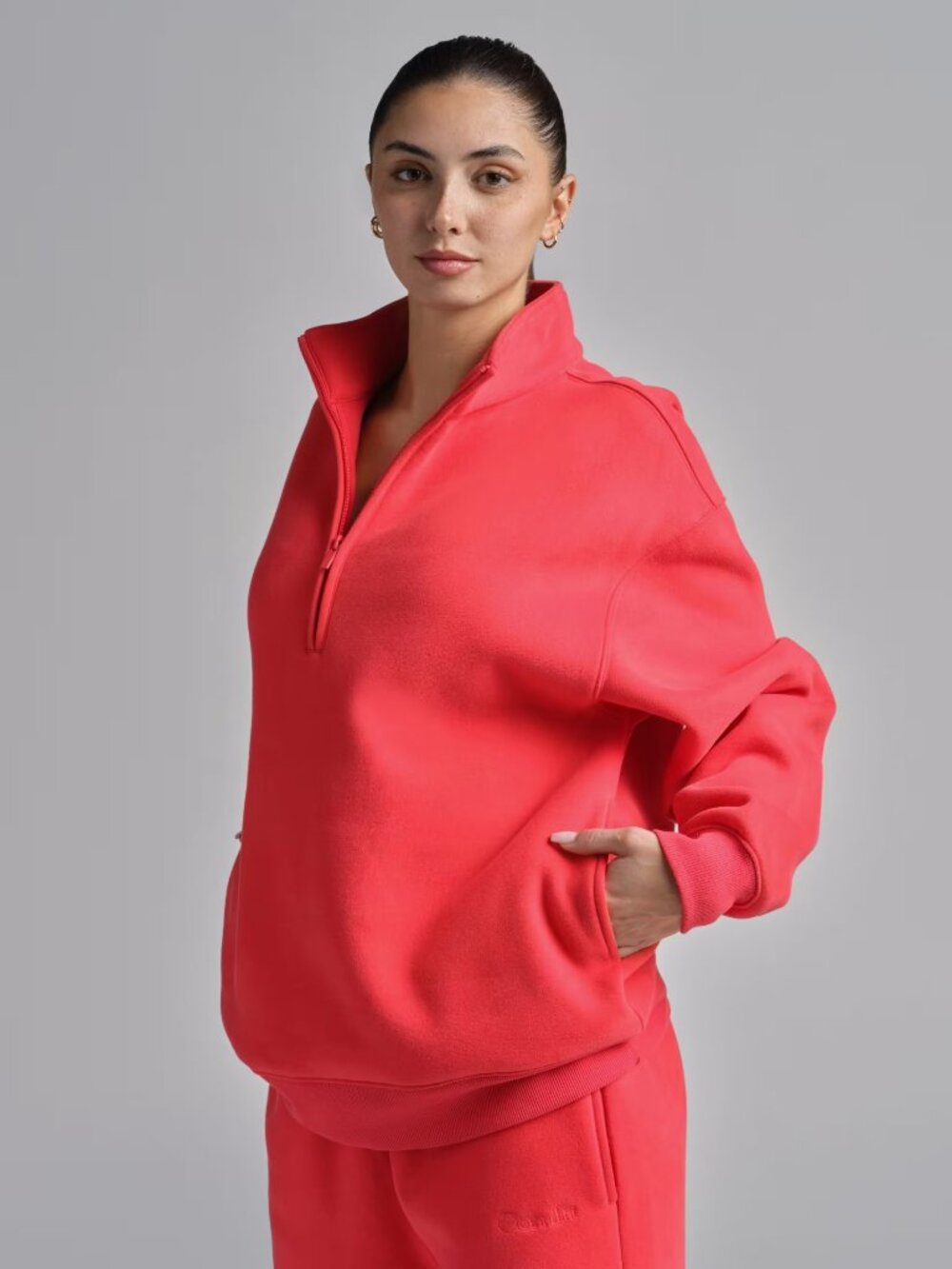 Comfrt Quarter Zip Mock Neck in Hibiscus Red